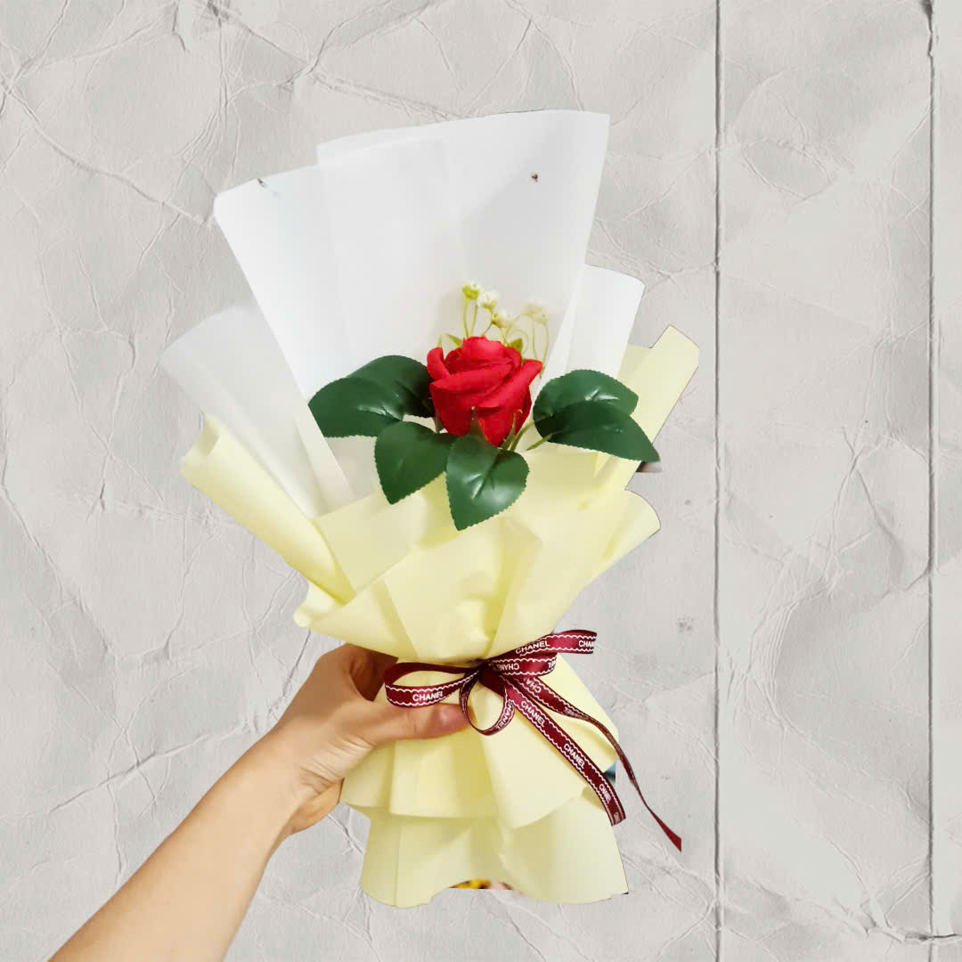 1 bông hoa hồng gói giấy xốp 2 màu - Màu: vàng