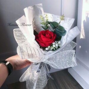 1 bông Hoa hồng gói lưới nhũ trắng