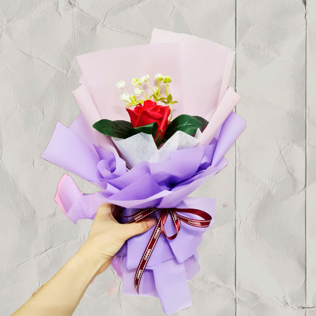 1 bông hoa hồng gói giấy xốp 2 màu - Màu: tím